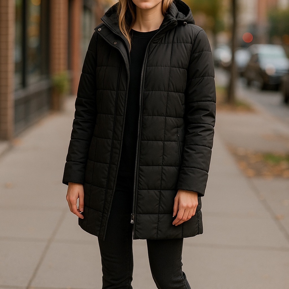 Elegant Black Hooded‎ Puffer Jacket